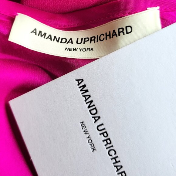 NWT AMANDA UPRICHARD Magenta Silk Draped Neckline Asymmetrical Hem Dress M - Picture 4 of 4